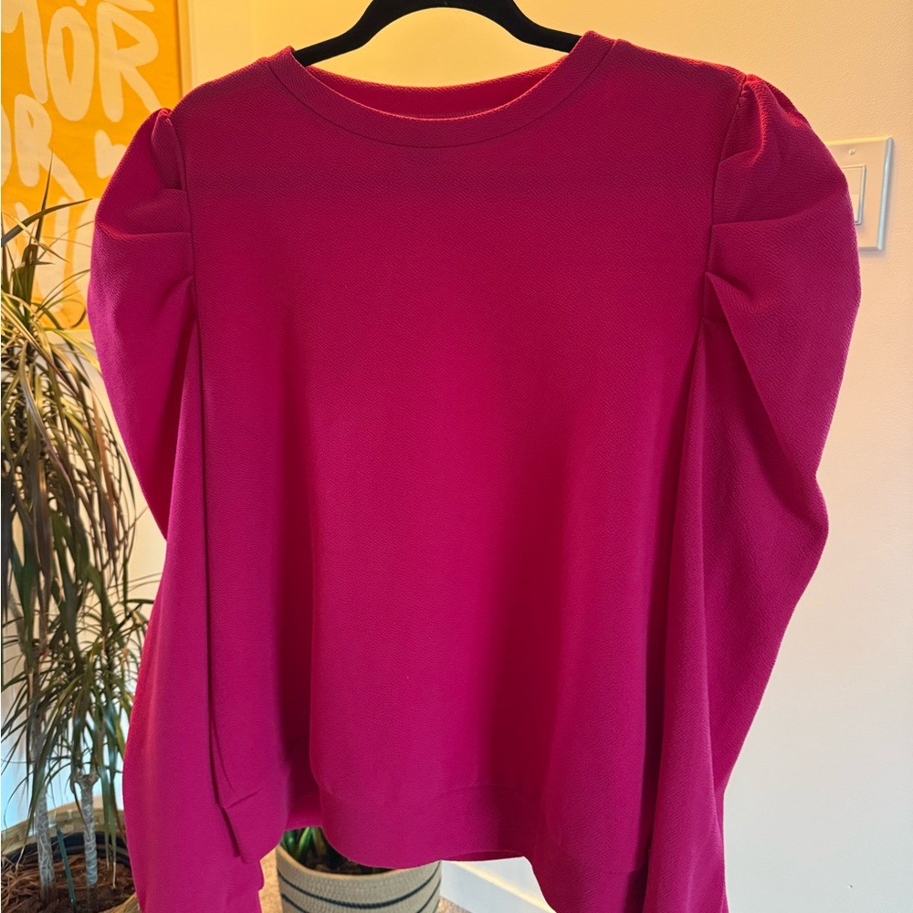 Women's Puff Sleeve Crewneck Top - Fuchsia
